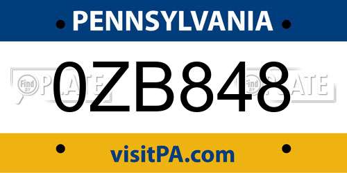 0ZB848 Pennsylvania License Plate
