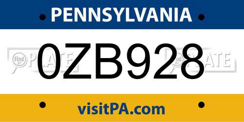 0ZB928 Pennsylvania License Plate