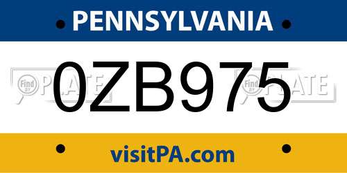0ZB975 Pennsylvania License Plate