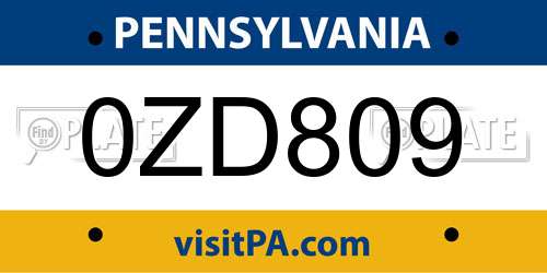 0ZD809 Pennsylvania License Plate