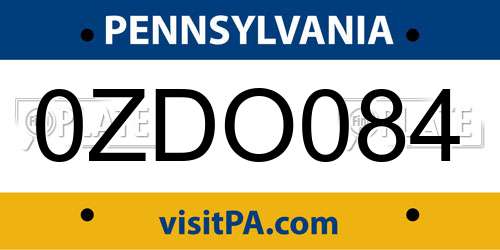 0ZDO084 Pennsylvania License Plate