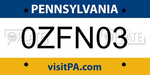 0ZFN03 Pennsylvania License Plate