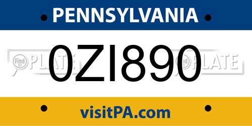 0ZI890 Pennsylvania License Plate