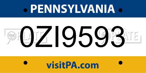 0ZI9593 Pennsylvania License Plate