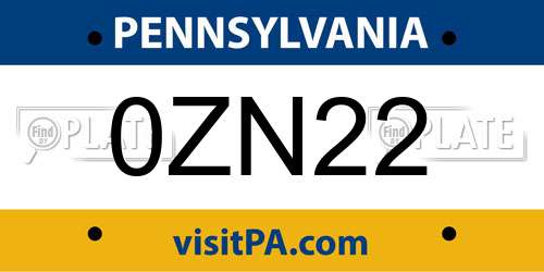 0ZN22 Pennsylvania License Plate