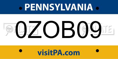 0ZOB09 Pennsylvania License Plate