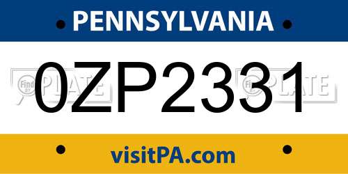 0ZP2331 Pennsylvania License Plate