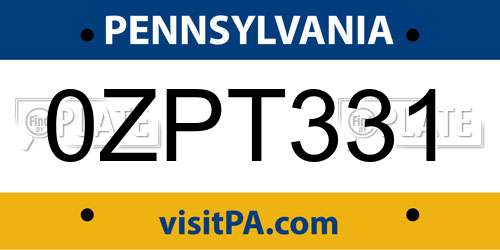 0ZPT331 Pennsylvania License Plate