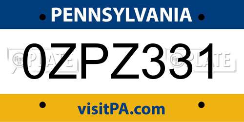 0ZPZ331 Pennsylvania License Plate