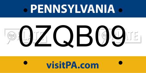 0ZQB09 Pennsylvania License Plate
