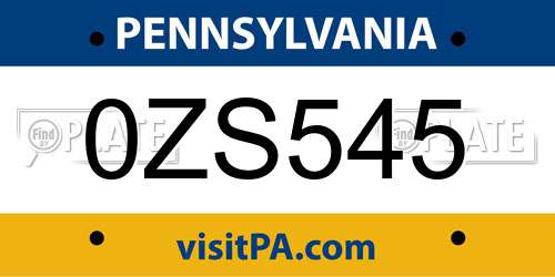 0ZS545 Pennsylvania License Plate