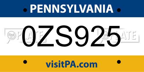 0ZS925 Pennsylvania License Plate