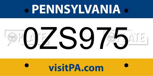 0ZS975 Pennsylvania License Plate