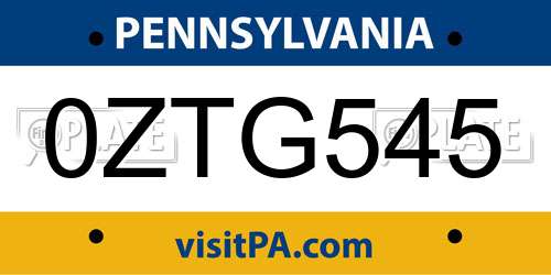 0ZTG545 Pennsylvania License Plate