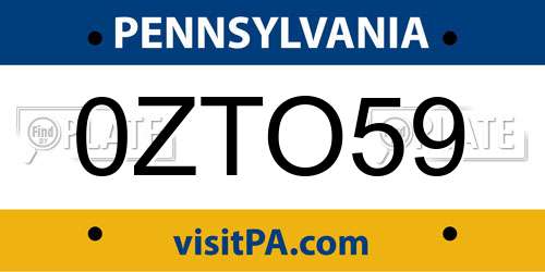 0ZTO59 Pennsylvania License Plate