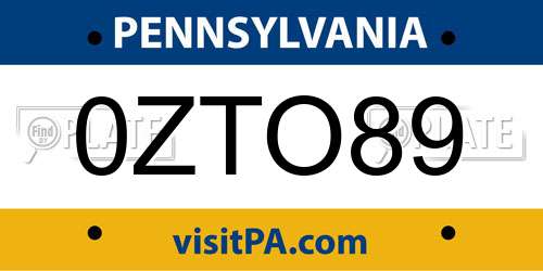 0ZTO89 Pennsylvania License Plate