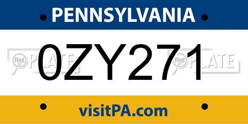 0ZY271 Pennsylvania License Plate