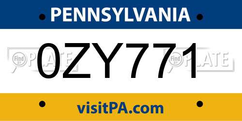 0ZY771 Pennsylvania License Plate