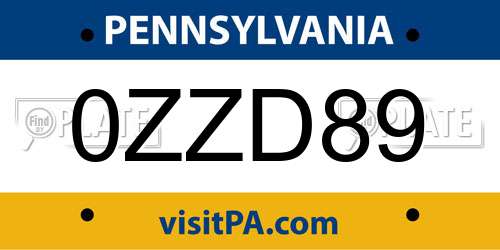 0ZZD89 Pennsylvania License Plate