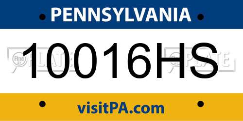 10016HS Pennsylvania License Plate