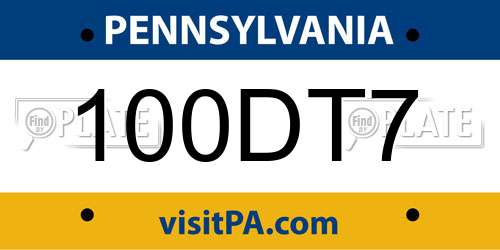 100DT7 Pennsylvania License Plate