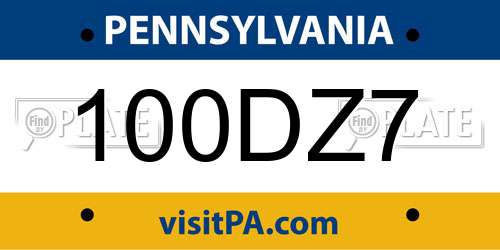 100DZ7 Pennsylvania License Plate