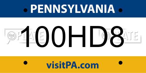 100HD8 Pennsylvania License Plate