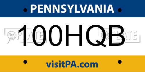100HQB Pennsylvania License Plate