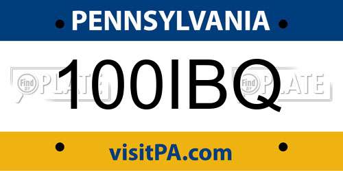 100IBQ Pennsylvania License Plate