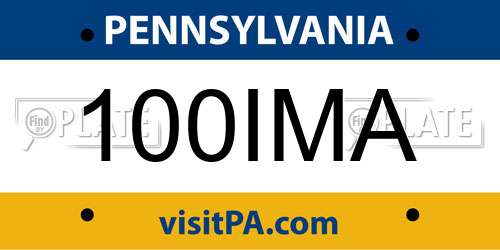 100IMA Pennsylvania License Plate