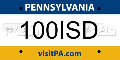 100ISD Pennsylvania License Plate