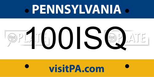 100ISQ Pennsylvania License Plate