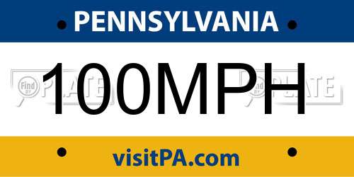 100MPH Pennsylvania License Plate