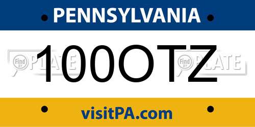 100OTZ Pennsylvania License Plate