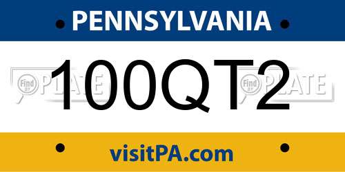 100QT2 Pennsylvania License Plate