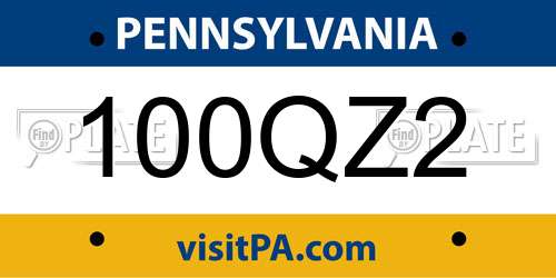 100QZ2 Pennsylvania License Plate