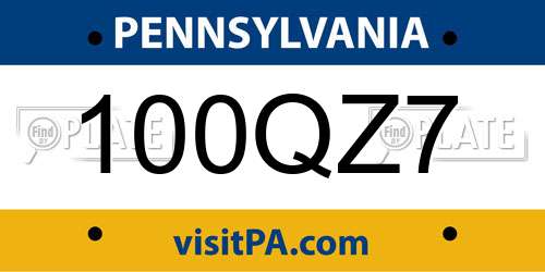 100QZ7 Pennsylvania License Plate