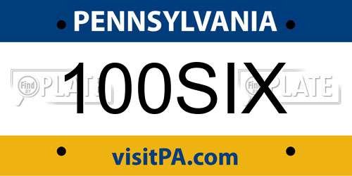 100SIX Pennsylvania License Plate