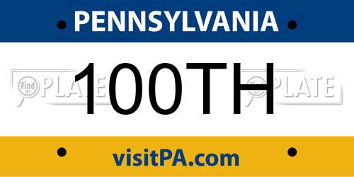 100TH Pennsylvania License Plate