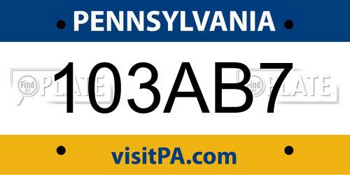 103AB7 Pennsylvania License Plate