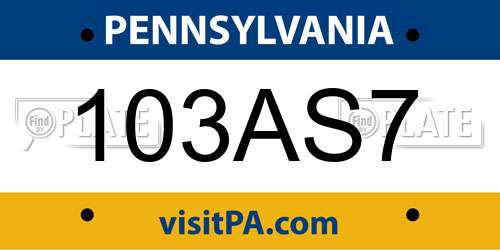 103AS7 Pennsylvania License Plate
