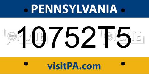 10752T5 Pennsylvania License Plate