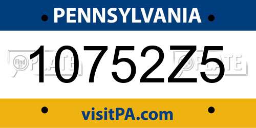 10752Z5 Pennsylvania License Plate