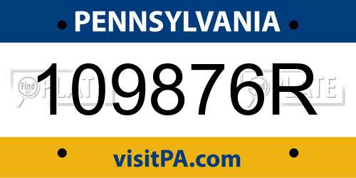 109876R Pennsylvania License Plate