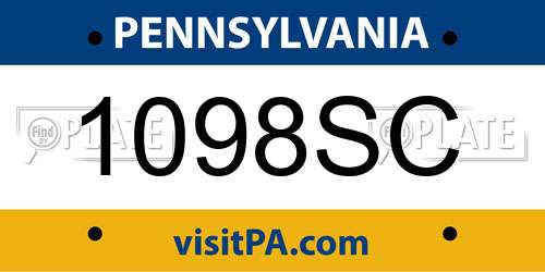 1098SC Pennsylvania License Plate