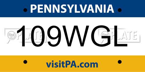 109WGL Pennsylvania License Plate