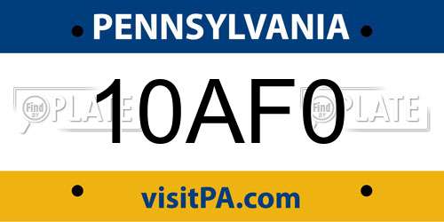 10AF0 Pennsylvania License Plate