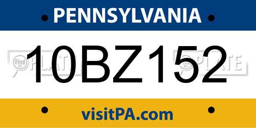 10BZ152 Pennsylvania License Plate