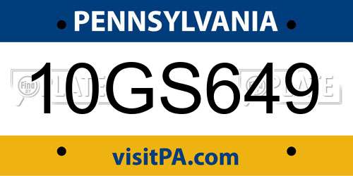 10GS649 Pennsylvania License Plate