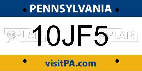 10JF5 Pennsylvania License Plate